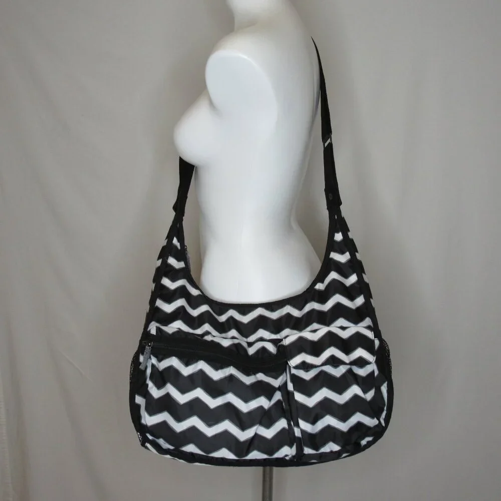 Thirty One Black White Chevront Hobo Style Crossbody Bag
